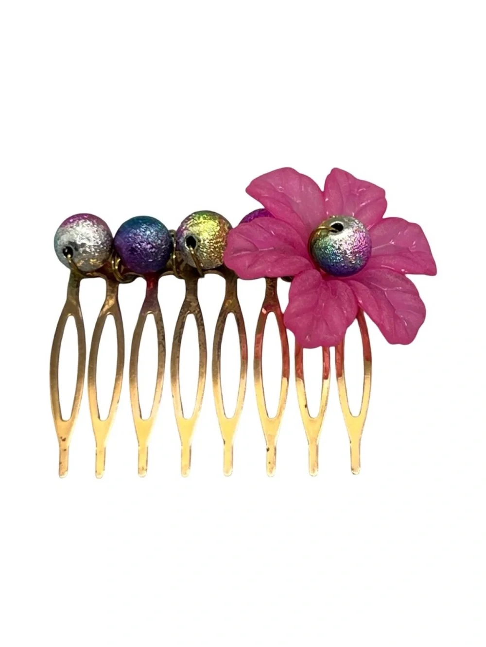 Gold Hair Comb with Pink Flower Accent FINAL PRICE DROP